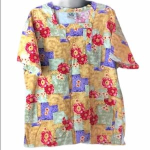 Crest Scrub Top Floral Medium Womens 100% Cotton